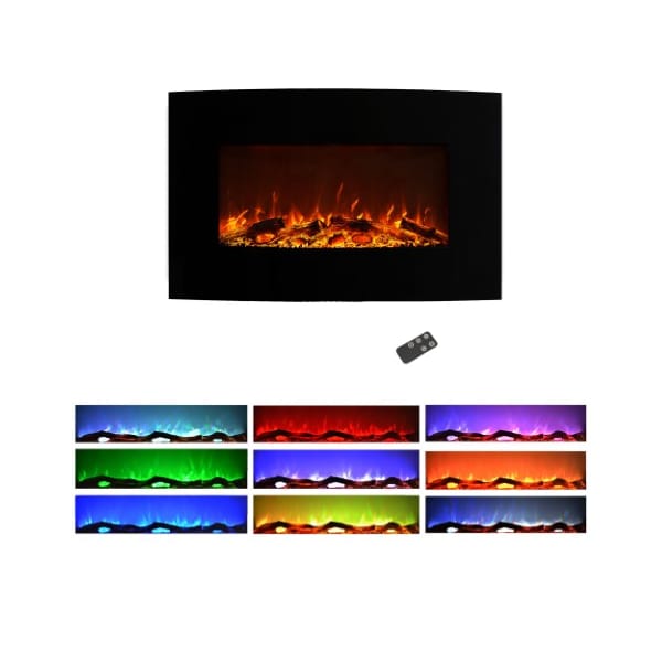 Hastings Home 36-inch Curved Electric Fireplace, Wall Mount/ Floor Stand, 10 LED Flame Colors (Black) 711205NQN - main